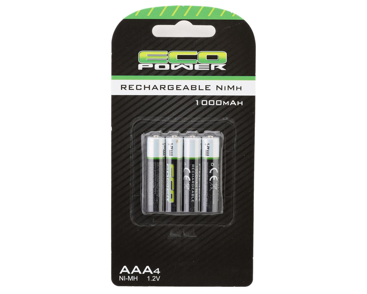 EcoPower High Power Rechargeable AAA NiMH Batteries (4) (1.2V/1000m...