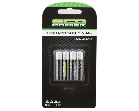 EcoPower High Power Rechargeable AAA NiMH Batteries (4) (1.2V/1000m...