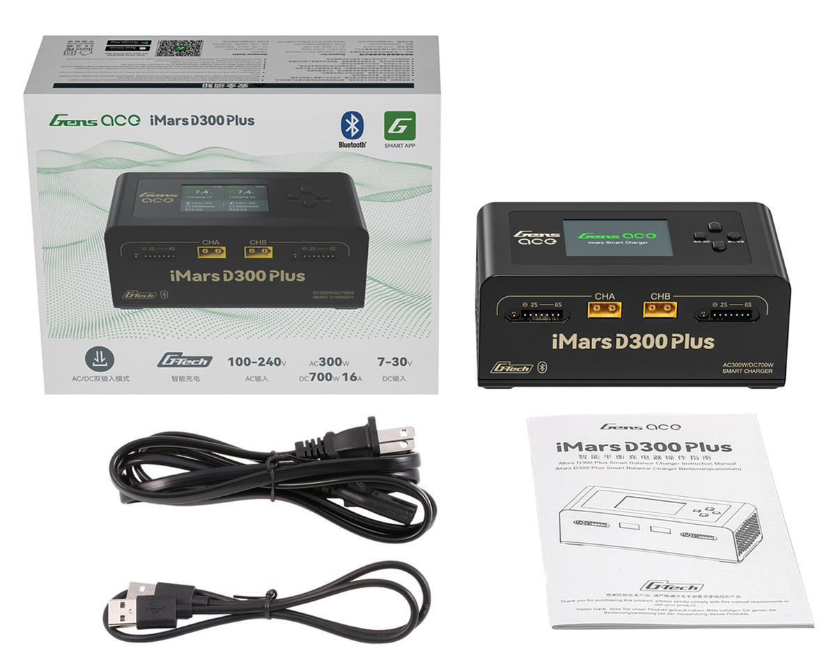 Gens Ace iMars D300 Plus G-Tech Smart Dual AC/DC Charger (Black) (6S/16A) (AC-300W) (DC-350W x2) w/Bluetooth App Control