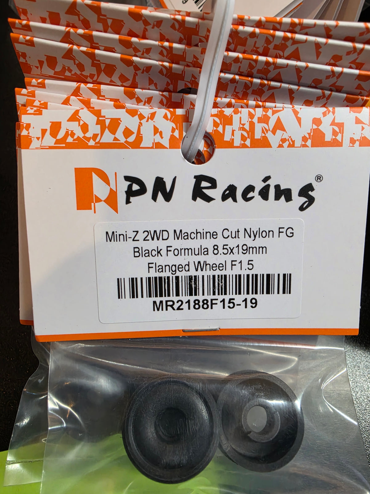MR2188F15-19 PN Racing Mini-Z 2WD Machine Cut Nylon FG Black Formula 8.5x19mm Flanged Wheel F1.5