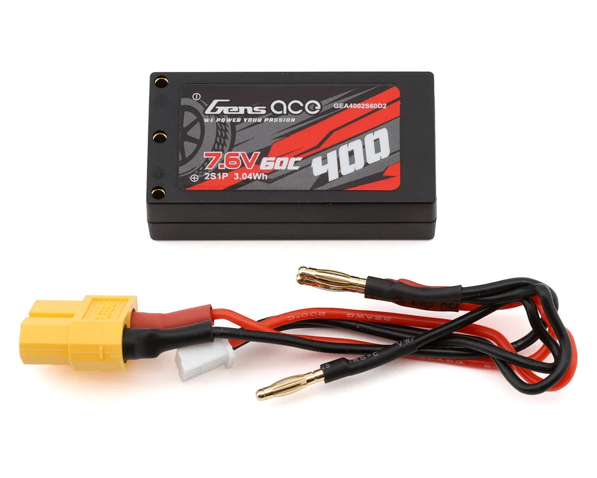 Gens Ace 2S 60C Hardcase Shorty LiHV Battery (7.6V/400mAh) w/2mm Bullets